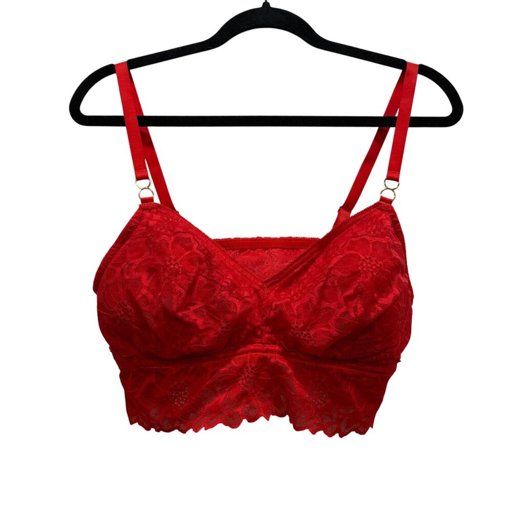 Aerie Red Lace Nylon XL Bralette Top With Adjustable Straps
